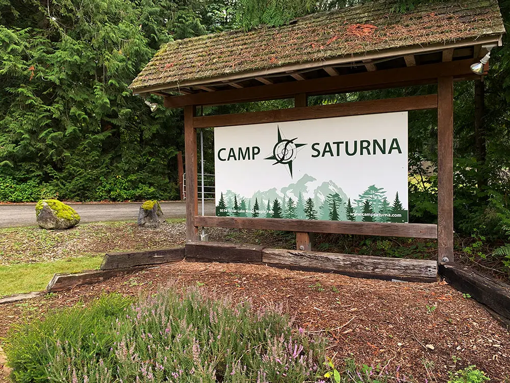 Sign at the entrance Camp Saturna