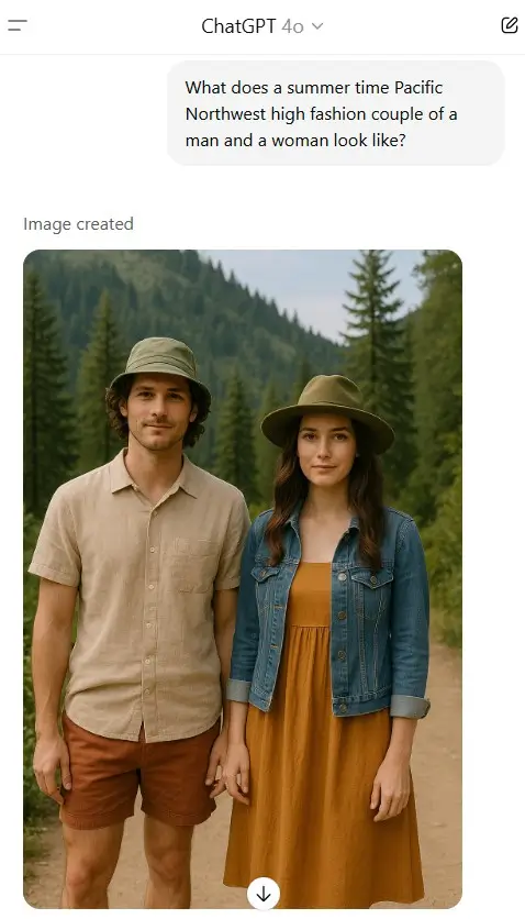 Screenshot of ChatGPT response to question about what is Pacific Northwest high fashion